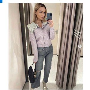 NWT ZARA COMBINATION BIB COLLAR KNIT CARDIGAN